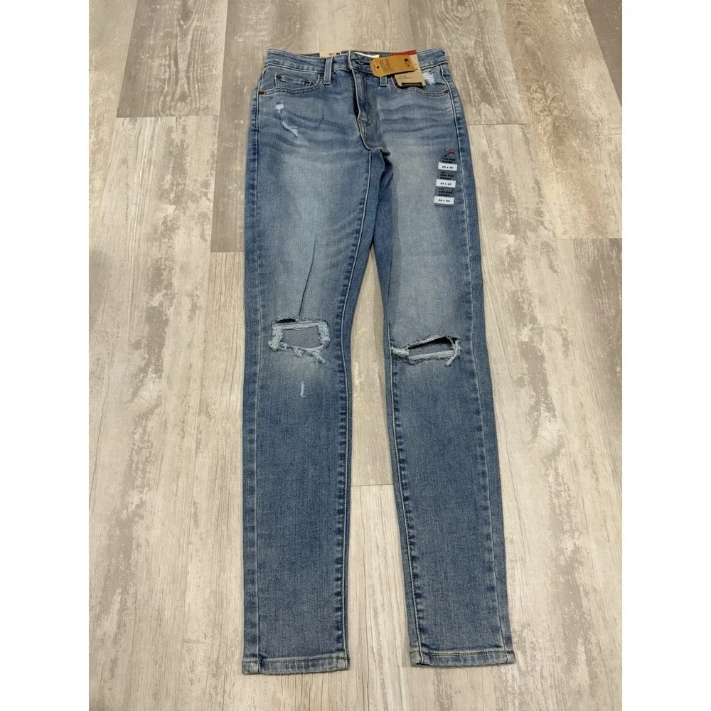 Levi's 721 High-Rise Skinny Jeans Women's W26 L30‎ Blue Distressed Ripped NEW